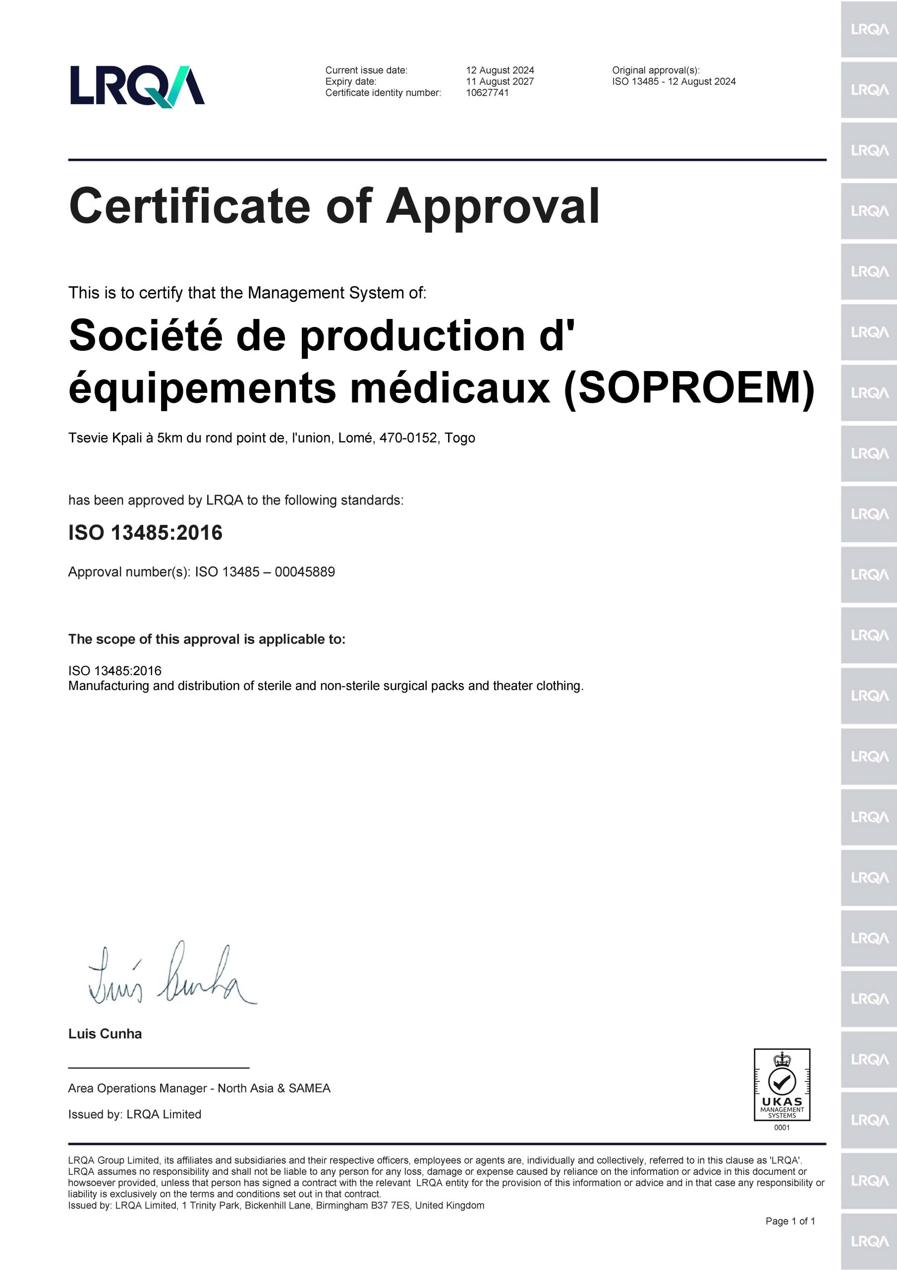 ISO 13485 Certificate